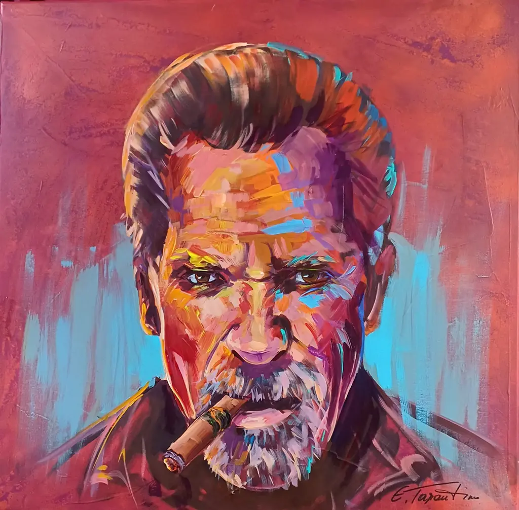 Arnold Schwarzenegger Portrait - Action-Legende Acrylbild auf Leinwand 80x80cm von Arte Tarantino